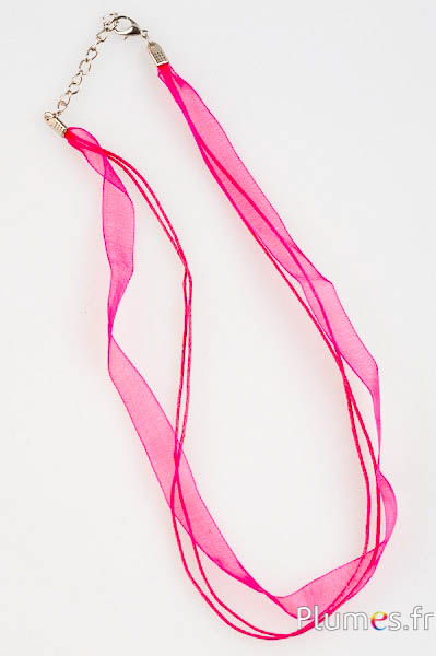 Collier sur ruban organza - long. 45 cm - fuchsia